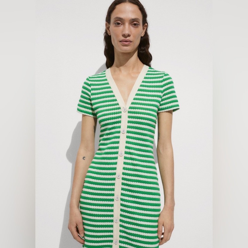 Mango Green & Cream Crochet Midi Dress